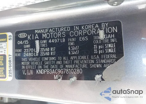 2016 Kia Sportage Lx z USA, uszkodzony, nr VIN KNDPB3AC9G7810280